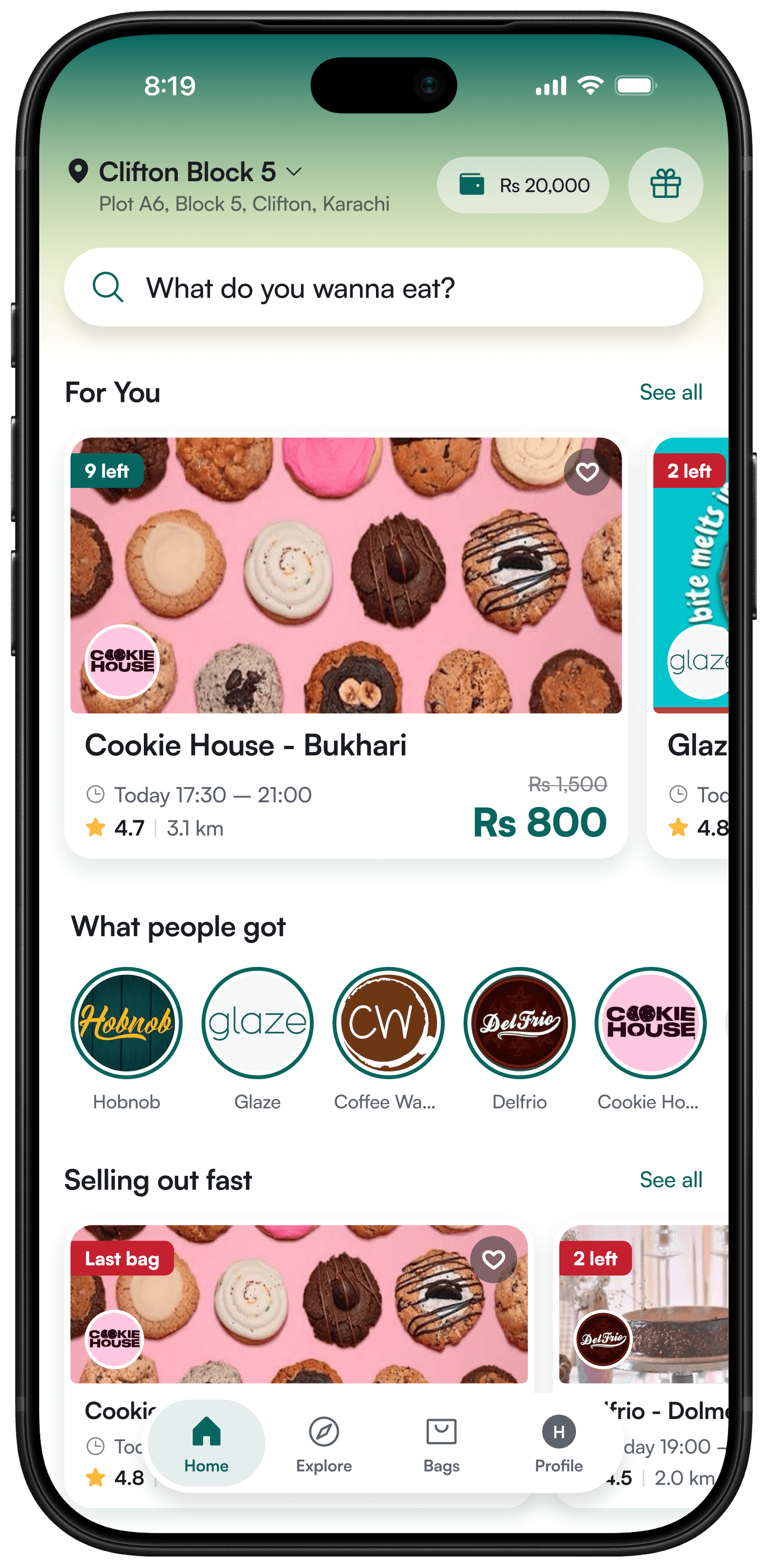 Official FoodLoot app preview showing Karachi food discovery, Cookie House and other local businesses